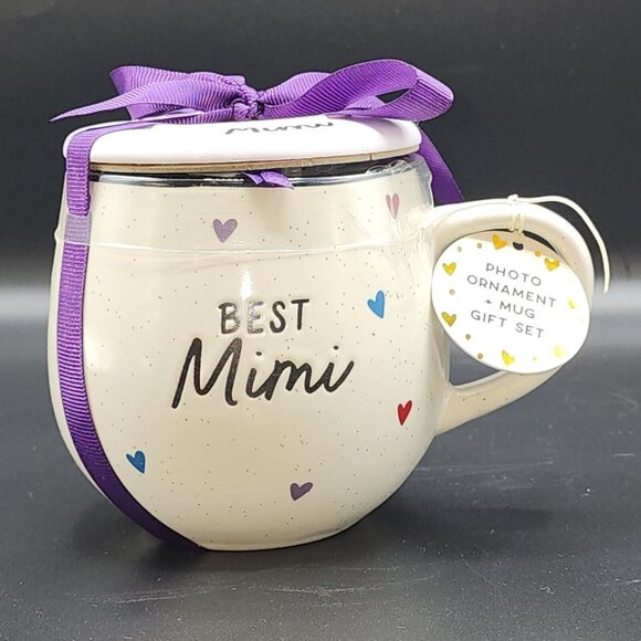 Best Mimi Ivory Ceramic Coffee Mug And Lid With Photo Ornament Gift Set 16oz - Picture 5 of 9